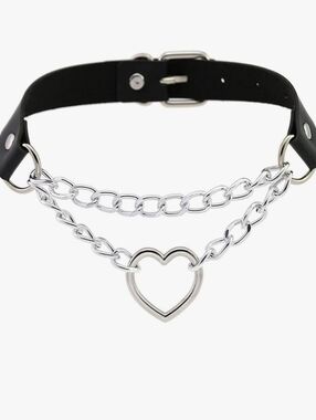 Black Chain Heart Choker Necklace Goth Punk Double Chain Collar Adjustable